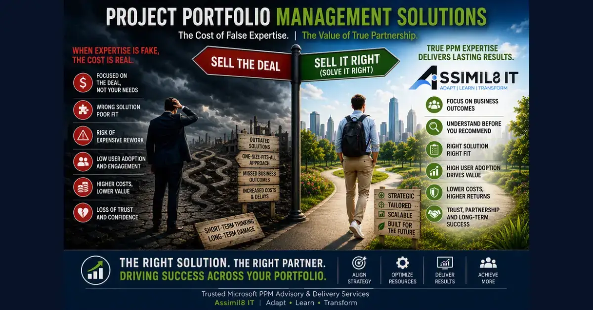 False expertise in project portfolio management article header from Assimil8 IT